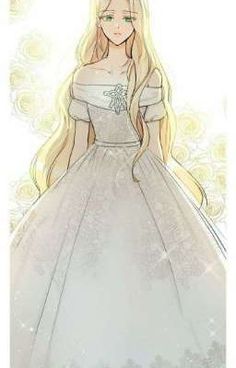 a drawing of a woman in a white dress with long blonde hair wearing a tiara