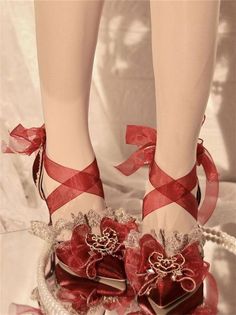 Red Princess Shoes, Red Princess Aesthetic, Red Bow Heels, Red Princess, Fairy Shoes, Heels Aesthetic, Dr Shoes, Kawaii Shoes, Princess Shoes