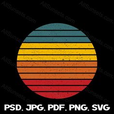 an orange, yellow and blue striped circle with the words psd jpg png sv