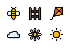 the different types of weather icons are shown in this image, including sun, clouds, and kites