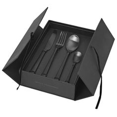 an open box with spoons and forks inside