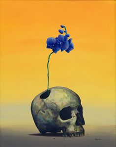 a painting of a skull with a flower in it