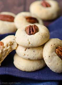 pecan cookies stacked on top of each other