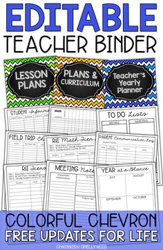 editable teacher bind with colorful chevrons and black writing on the bottom corner