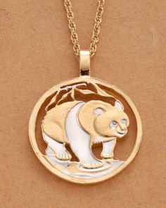 Panda Bear Pendant & Necklace. Chinese Coin Hand Cut. 1-1/8" Diameter ( # 746 ) Chinese Coin, Bear Pendant, Panda Bear, Handmade Necklaces, Washer Necklace, Jewelry Watches, Coin, Jewelry Making, Necklaces