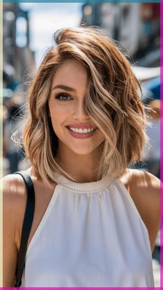 Lob Bob Haircuts, Wavy Lob Hair, Blonde Brown Hair Short, Medium Length Hair Styles 2024, Med Bob Hairstyles, Long Bob Haircut 2024 Trends, Fall Hair Shoulder Length, 2024 Fall Hair Trends For Women, Longer Bobs