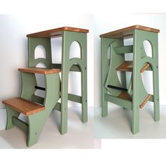 two green step stools sitting next to each other