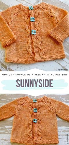 an orange knitted sweater with buttons on the front and back, sitting on top of a