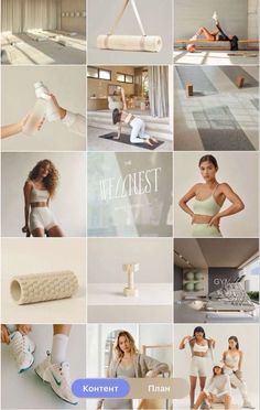 the collage shows many different images of women in white outfits and shoes, including one woman