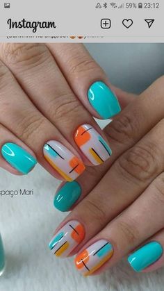 Orange Nail, Coral Nails, Manicure Nail Designs, Colorful Nail, Pretty Nail Art Designs, Nails 2023, Trendy Nail Art, Pretty Nail Art