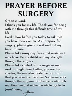 a poem written in black ink on a white background with the words prayer before surgery