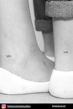 two people with small tattoos on their legs, one is saying we are not friends