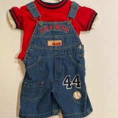 Kids Play Two-Piece Jumpsuit, Jean Bottoms, Red Top Size 2t Nwot Smoke Free Fast Shipping Jean Bottoms, Jumpsuit Jean, Boy Jumper, Vintage Baby Boys, Two Piece Jumpsuit, Dream Baby