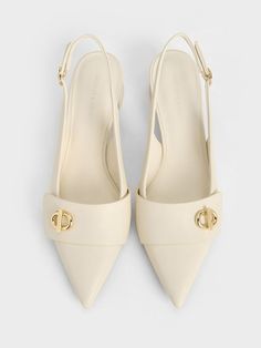 Chalk Metallic-Accent Pointed-Toe Slingback Pumps - CHARLES & KEITH US Classic Black Handbag, Heels Aesthetic, Fashion Shoes Heels, Classy Shoes, Stunning Shoes, Office Shoes, Girly Shoes, Shoe Inspo, Elegant Shoes