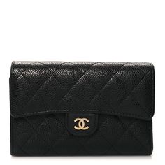 This is an authentic CHANEL Caviar Quilted Medium Flap Wallet in Black. This stylish wallet is crafted of luxurious diamond quilted caviar leather in black with a small gold Chanel CC logo. The wallet opens to a burgundy leather interior with card slots, bill compartment and a zippered pocket. Gold Chanel, Chanel Caviar, Chanel Wallet, Diamond Quilt, Cc Logo, Leather Interior, Card Sizes, Card Slots, Slots