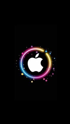 an apple logo on a black background with colorful circles and dots in the shape of a circle