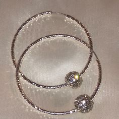 Silver Tone Sparkling Hoops With Rhinestone Charm. Dazzling. Beautiful On All Angles Silver Hoops Aesthetic, Hoops Aesthetic, Beaded Hoop Earrings, Beaded Hoops, Rhinestone Bead, Earrings Color, Silver Hoops, Silver Tone, Hoop Earrings