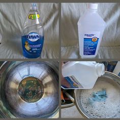 four pictures show different types of cleaning products