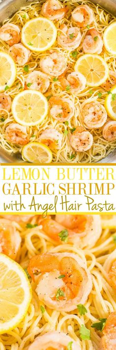 lemon butter garlic shrimp with angel hair pasta