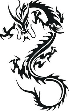 a black and white dragon tattoo design