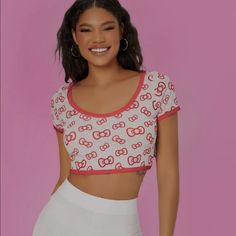 Women’s Size Xs. Could Easily Fit Small Too. Nwot Perfect Condition. Shein X Hello Kitty And Friends Bow Print Crop Tee. Contrast Binding Trim And A Scoop Neckline. Xs Is Sold Out Online. Offers Welcomed I To Negotiate Deals I Use Mostly Packaging 20% Off Bundles Of 2 Or More Fitted Hello Kitty Top For Spring, Fitted Hello Kitty Tops For Spring, Spring Fitted Hello Kitty Tops, Playful White Stretch Top, Playful White Fitted Top, Playful Fitted White Top, Trendy Hello Kitty Print Stretch Tops, Trendy Stretch Hello Kitty Print Tops, Cute Stretch White Crop Top