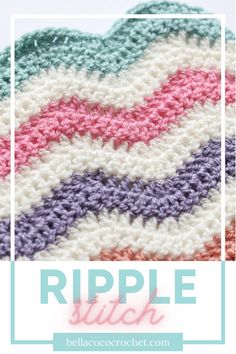 a crocheted dishcloth with the words ripple stitch on it