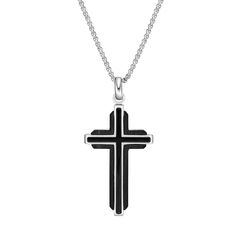 Display your faith in style with this stainless steel and black wood inlay LYNX men's cross necklace. Display your faith in style with this stainless steel and black wood inlay LYNX men's cross necklace. Chain length: 24 in. Chain type: box Pendant size: 1.97 in. x1.1 in. Metal: stainless steel Plating: ion plated Finish: polished Packaging: boxed Size: 24". Color: Two Tone. Gender: male. Age Group: adult. Mens Cross Necklace, Wood Cross, Mens Crosses, Necklace Display, Wood Crosses, Wood Inlay, Cross Pendant Necklace, Lynx, Necklace Chain