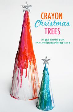 crayon christmas trees with text overlay that says crayon christmas trees