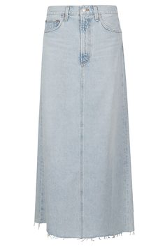 Hilla skirt - Agolde - indigo color - cotton denim - button and zipper closure - waist loops - back slit - frayed hem - ankle length Indigo Colour, Jeans Brands, Gorgeous Bags, Luxury Shop, Premium Denim, Luxury Boutique, Mid Rise, Denim Skirt, Fur Coat