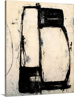 an abstract painting with black and white lines on the bottom, in front of a beige background