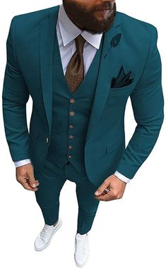 This elegant outfit is designed with high quality wool material. it is suitable for all kinds of occasion and comes in 3 pieces ( blazer + waistcoat + pant trouser) the blazer can be worn with any kind of trouser or jeans   for custom orders,  please feel free to start a conversation for further enquiries. i hope you have a pleasurable shopping experience Prom Suits For Guys, Business Casual Teacher, Suits For Guys, Men's Tuxedo Wedding, Green Suit Men, Terno Slim Fit, Linen Suits For Men, Men Tuxedo, Summer Wedding Suits