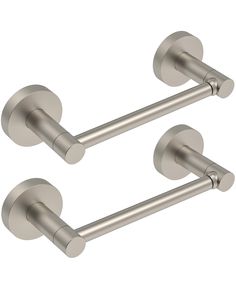 pair of stainless steel towel bars with round handles on each side, both in the same direction