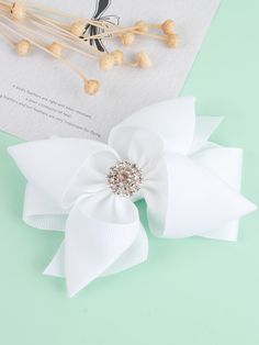 White Casual Collar  Polyester Plain Hair Clips Embellished   Kids Accessories Bow Hair Clip, Bow Hair, Bow Hair Clips, Kids Hairstyles