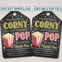 Teacher & Staff Appreciation Popcorn Thank You Tags - Printable #ChalkboardTags #PopcornThankYou #PrintableTags #PopcornTags #PtoPta #NurseTeacher #CompanyStaff #SchoolFundraiser #Gift #AppreciationWeek https://tidylady.net Thank You Tag Printable, Chalkboard Tags, Appreciation Gifts Diy, Staff Appreciation Gifts, Teacher Appreciation Printables, Appreciation Thank You