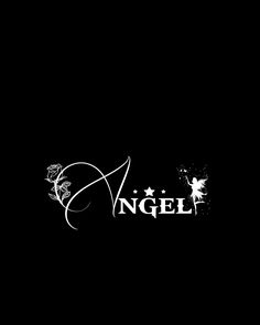 a black and white photo with the word angel on it