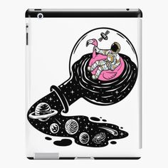 an astronaut floating in a bubble with planets and stars around it canvas print on white background