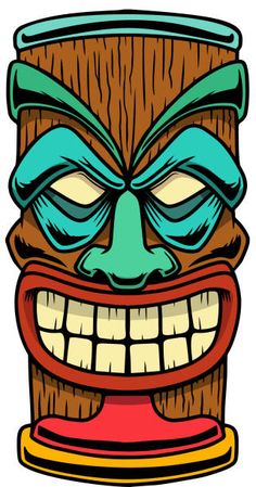 a tiki mask with big teeth and blue eyes, on a white background stock illustration