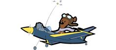 a cartoon dog is flying in an airplane