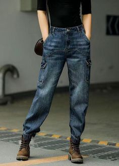 Style Blue Original Design Pockets Patchwork Cotton Denim Beam Pants Spring nz-LPTS220519 Spring Denim, Mode Boho, Casual Fall Outfits, Mode Inspiration, Look Fashion, Denim Fashion, Denim Pants