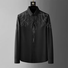 Men's Wing Rhinestone Slim Fit Shirt
Features：

 	Product ID:LS0256
 	Material:Polyester,Spandex,Nylon
 	Season:Spring,Summer,Autumn,Winter
 	Color:Black,White

Size Chat： Black Shirts For Men, Streetwear Blouse, Fancy Shirt, Embroidery Suit, Fits Streetwear, Formal Shirt Dress, Rhinestone Shirts, Embroidery Shirt, Streetwear Shirts