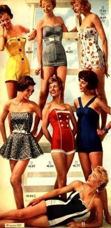 A Vintage Lookbook: Style Throughout the Decades | 1959s Fashion, 40s Swimwear, Swimsuit Reference, 60s Bathing Suit, 50s Bathing Suit, 1950s Bathing Suits, 1950s Swimsuit, Bathing Suit Styles