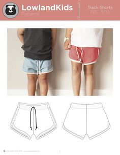 two children's shorts with drawstrings on the bottom and side, both in