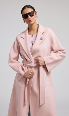 100% Wool Unlined Professional Dry Clean Relaxed Fit Length: 46" 2 Functional Patch Pockets Style: W00116002 Model Size & FitModel wears a size XSModel's height: 177cm/5'10” Oversized Blazers, Dressy Hats, Blazer Designs, Pink Coat, Classic Blazer, Denim And Lace, Elegant Designs, Powder Pink, Dress Pant