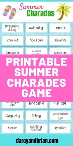 the printable summer charies game for kids