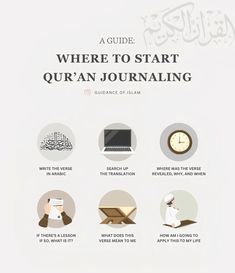 a guide where to start qu'an journal in english and arabic with pictures of different items