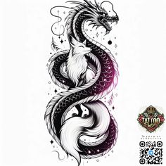 a black and white dragon tattoo design