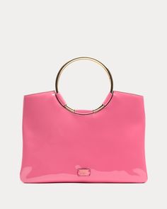 Ringo Bag Soft Patent Pink – Frances Valentine Valentine Dresses, Circle Handle, Unique Handbag, Frances Valentine, Colorful Handbags, Patent Leather Bag, Popular Handbags, Stylish Handbags, Everyday Tote