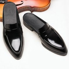 Expertly crafted from black leather, these half loafers exude sophistication and elegance. The luxurious material guarantees durability and comfort, while the slip-on design offers convenience and style. - Color: Black- Style: Loafers- Closure Type: Slip On- Material: Cowhide- Sole Material: Rubber- Toe Style: Pointed Toes- Occasion: Casual- Gender: Women Half Slippers, Outdoor Slippers, Office Shoes, Casual Slippers, Leather Slippers, Pig Skin, Mules Shoes, Cow Leather, Mens Summer