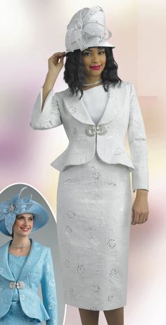 Lily and Taylor 4656 3 piece Novelty Skirt Suit Colors: Blue/Silver, White/Silver Sizes: 4, 6, 8, 10, 12, 14, 16, 18, 20, 22, 24 Matching Hat Available H398 Blue & White H103 White Call (469)571-3647 or email DivasDenFashion@gmail.com to purchase hat Elegant Blue Winter Sets, White Winter Party Set, Elegant Fitted Summer Sets, Silver Elegant Party Sets, Elegant Silver Party Sets, Fitted Silver Sets For Evening, Fitted Silver Evening Sets, Silver Fitted Evening Sets, Holiday White Fitted Sets