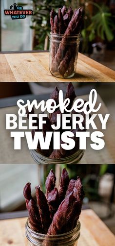 three jars filled with beets sitting on top of a wooden table next to each other